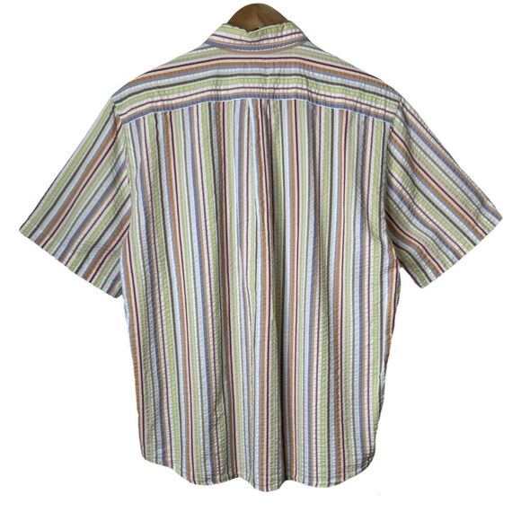 Vintage Lands End Mens XL 17-17.5 Colorful Striped Seersucker Button Down Shirt - Picture 7 of 9